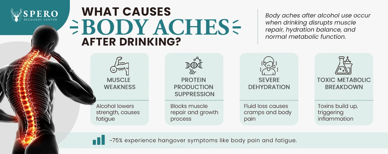 infographic showing causes of body aches after drinking