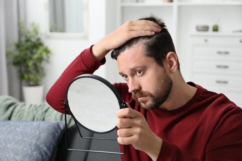 effects-of-meth-on-hair-health a-man-looking-in-the-mirror-experiencing-hair-loss