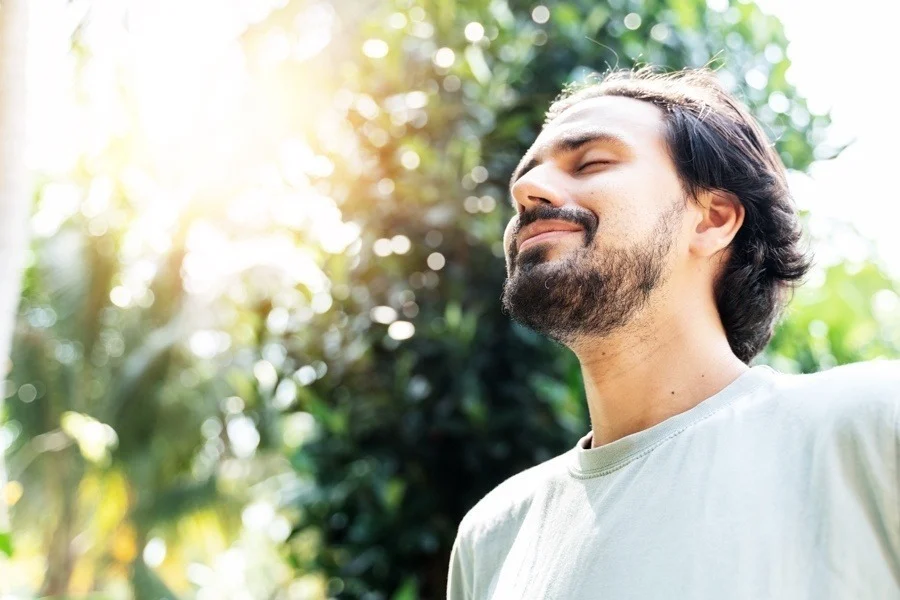 man feeling calm outside
