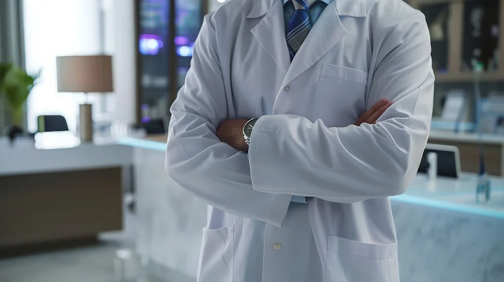 medical doctor prepared to treat a patient with alcohol poisoning