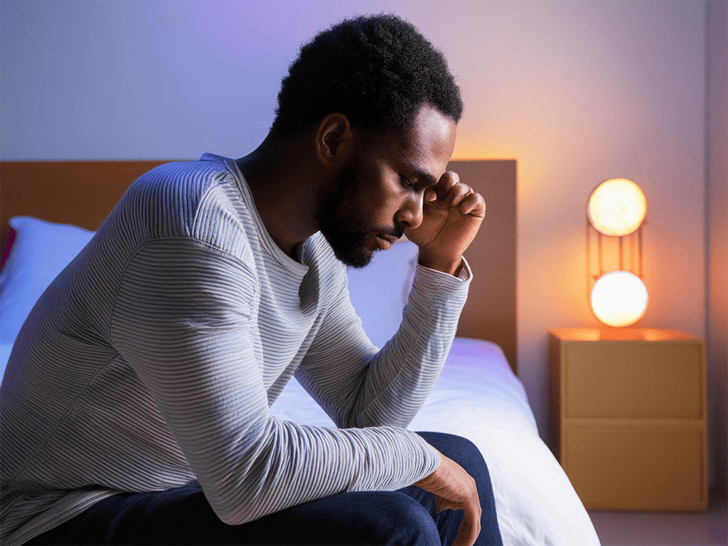 Individual experiencing Xanax withdrawal symptoms such as anxiety and insomnia.