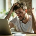 Unemployed man feeling stressed about bills and addiction challenges.