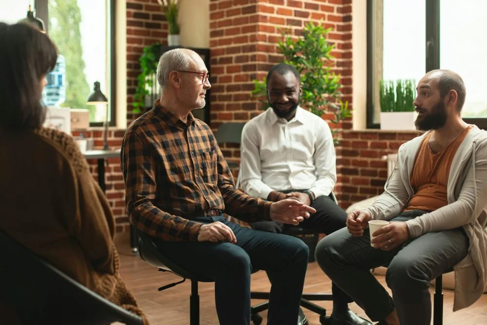 Blue-collar group in residential treatment building recovery support