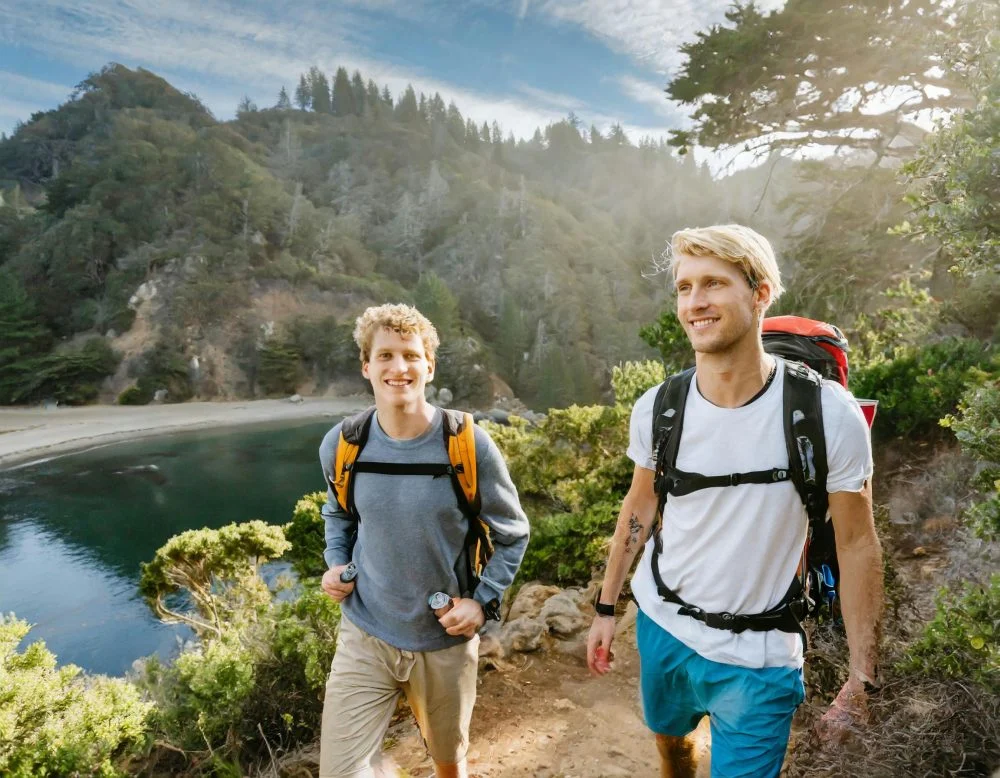 men hiking as part of experiential activity therapy