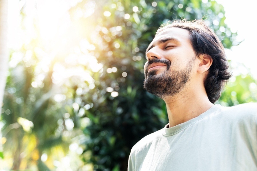 man feeling calm outside