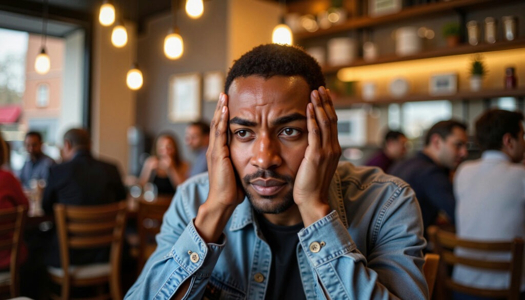 Man with social anxiety considers using alcohol as a coping mechanism before a social outing.